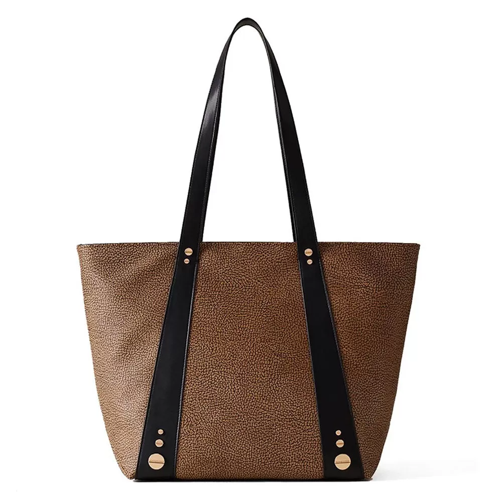 Borsa Donna Shopping BORBONESE linea Road Medium in Tela Rivestita OP e Pelle Nera