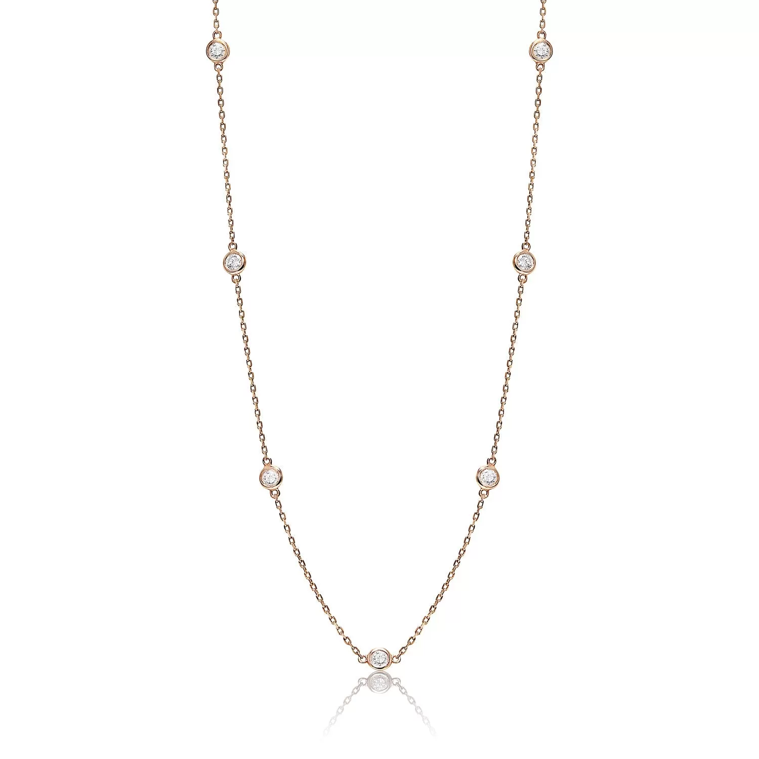 Bridget Station Necklace 15 pointers each Round Brilliant Cut Diamond Bezel Set in 14kt Rose Gold