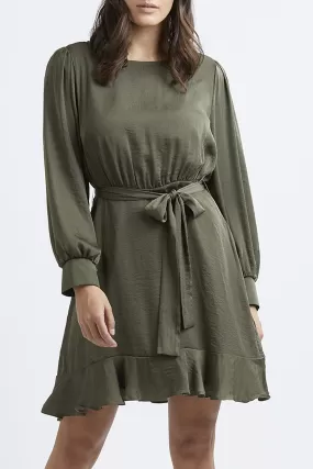 Brilliance LS Khaki Whisky Washer Satin Shift Dress