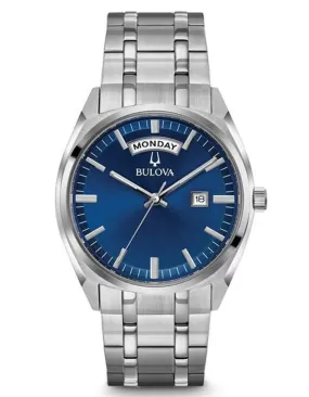 Bulova Mens Classic Watch - Stainless Steel - Blue Dial - Day & Date Window