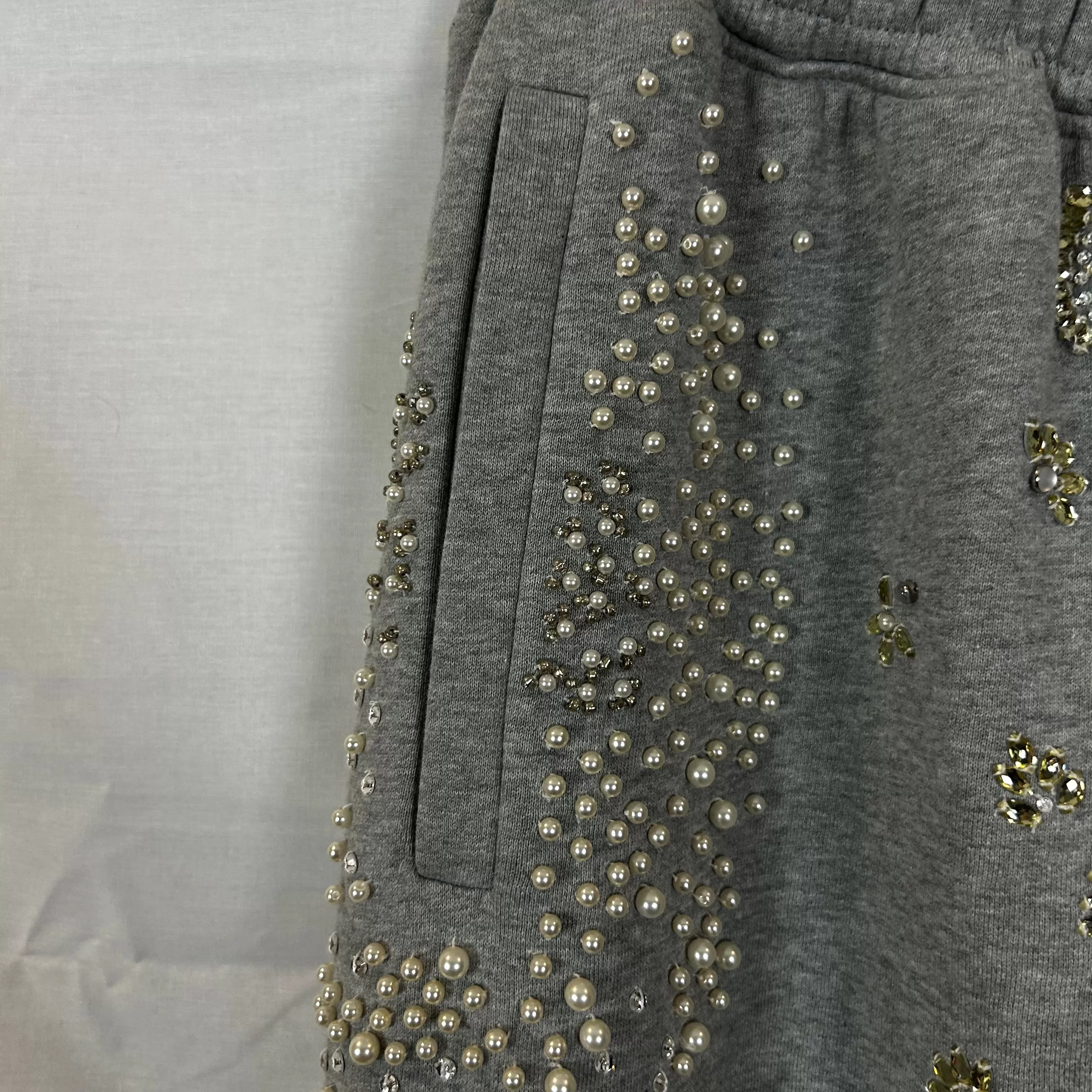 Burberry New Pearl & Crystal Embellished Grey Sweatpants S