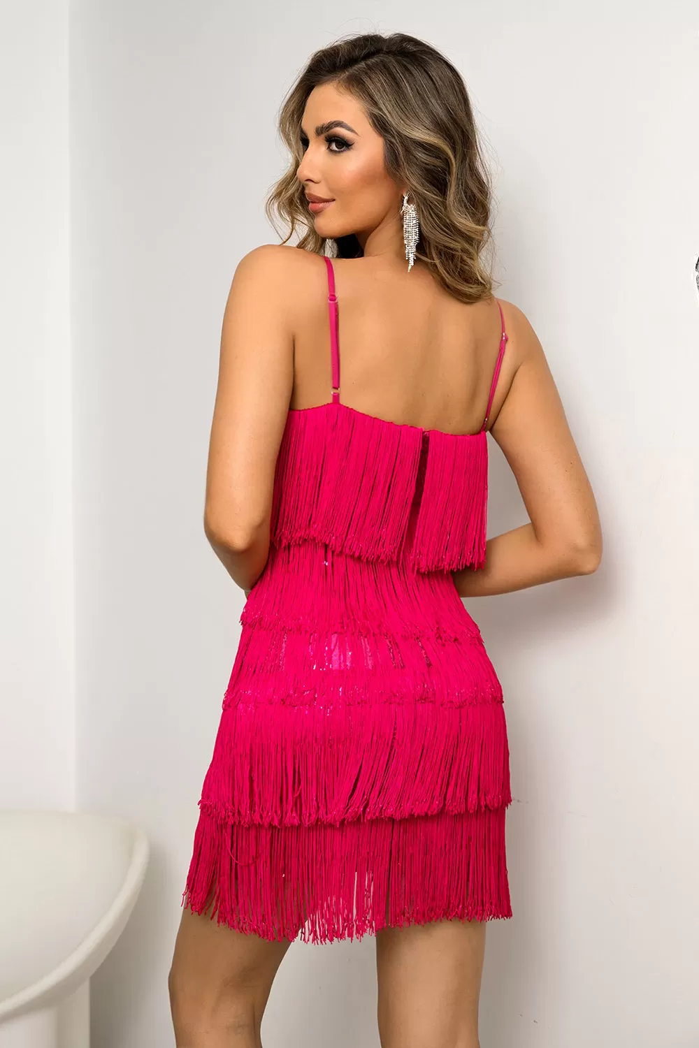 Chic Black Tie Summer Attire: Spaghetti Strap Fringe Mini Dress for Wedding Guests, Perfect Ensemble for Stylish Celebrations