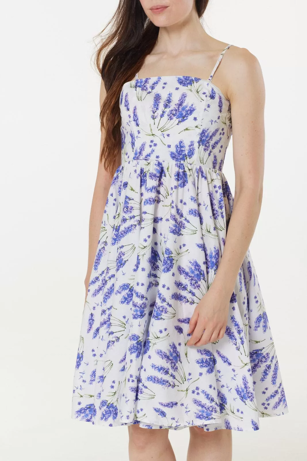 Chloe White and Lavender Floral Midi Dress