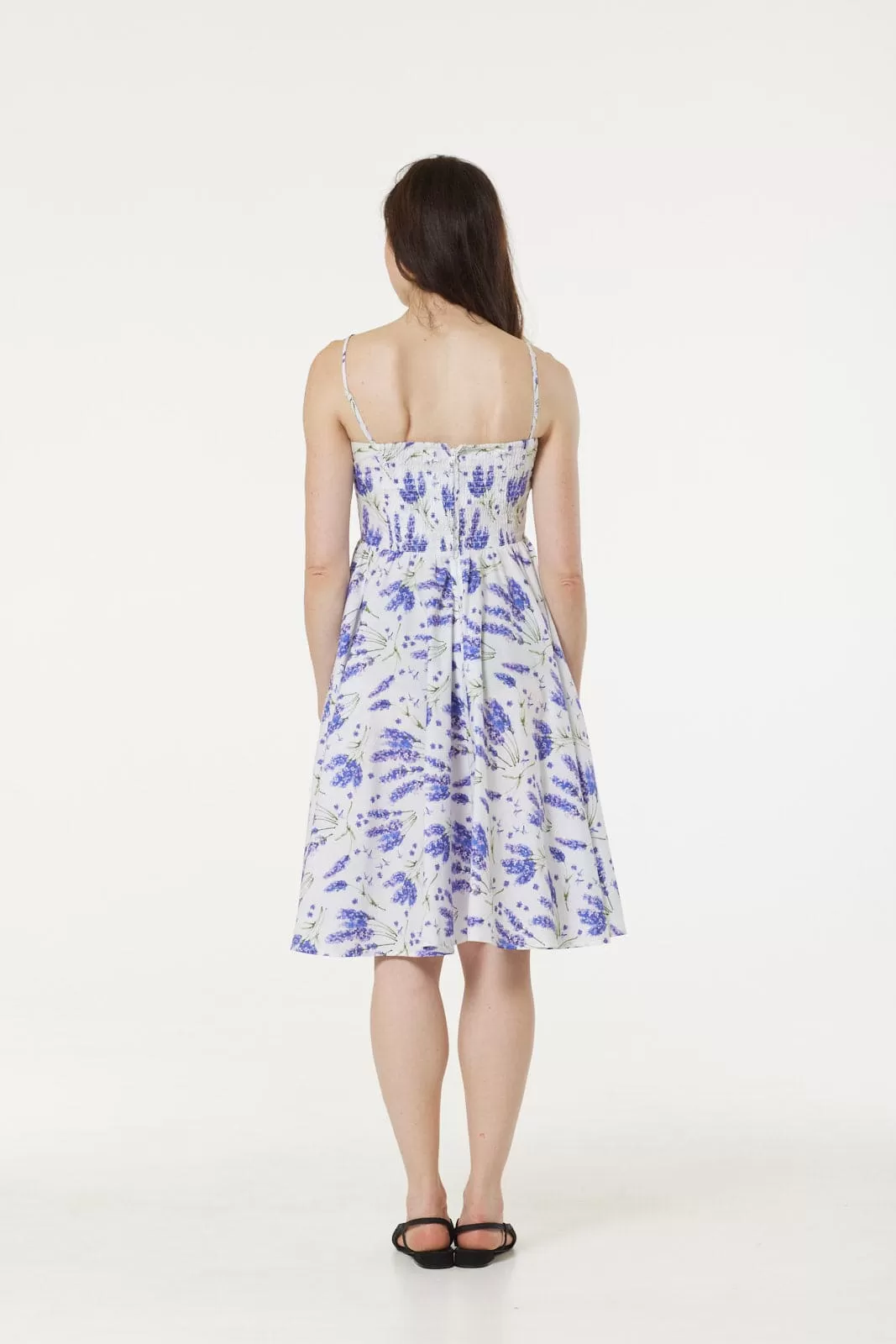 Chloe White and Lavender Floral Midi Dress