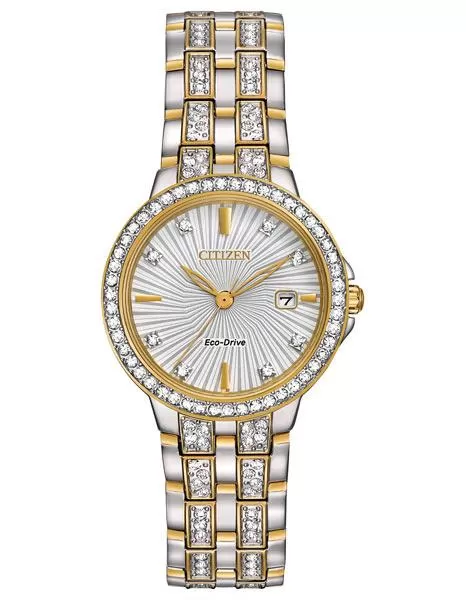 Citizen Eco-Drive Womens Watch - Swarovski Crystals - Two Tone - Date