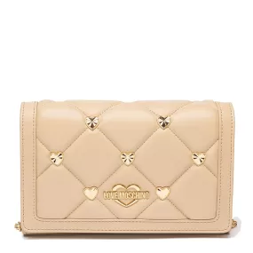 Clutch Donna con Tracolla LOVE MOSCHINO linea Jewel Hearts color Crema con Borchie Oro