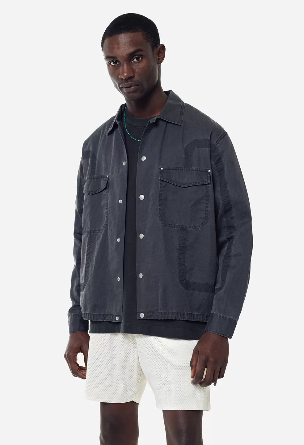 Cotton Poplin Frame II Snap Overshirt / Black