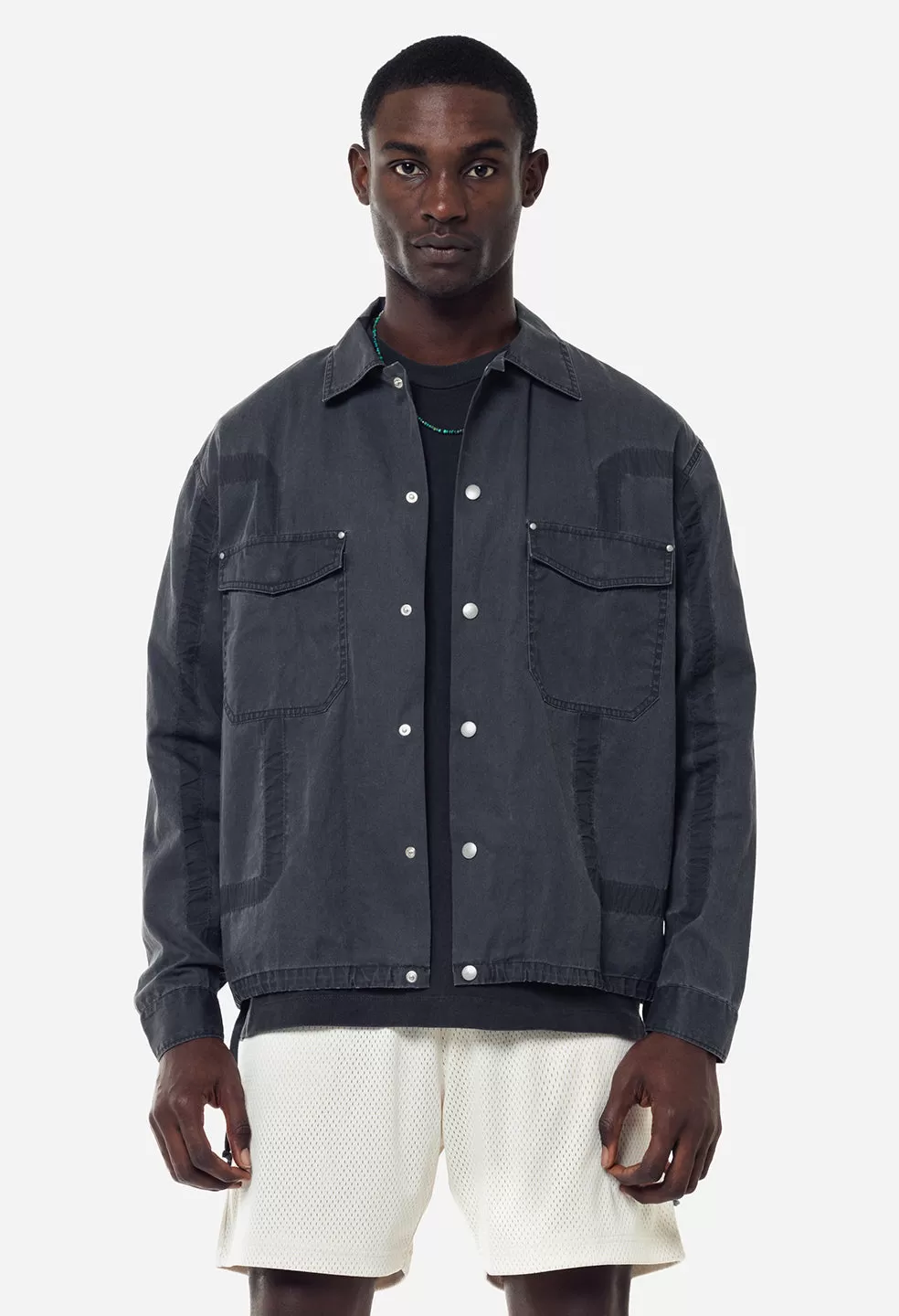 Cotton Poplin Frame II Snap Overshirt / Black