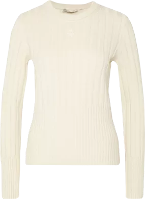 Cream Tory Burch Cashmere Logo Crewneck In Fresh Ivory UK M