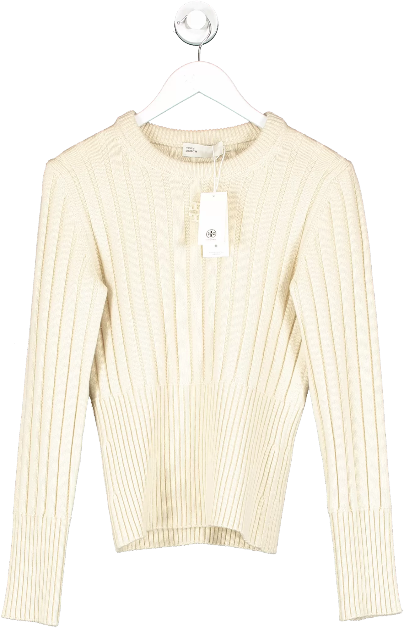 Cream Tory Burch Cashmere Logo Crewneck In Fresh Ivory UK M