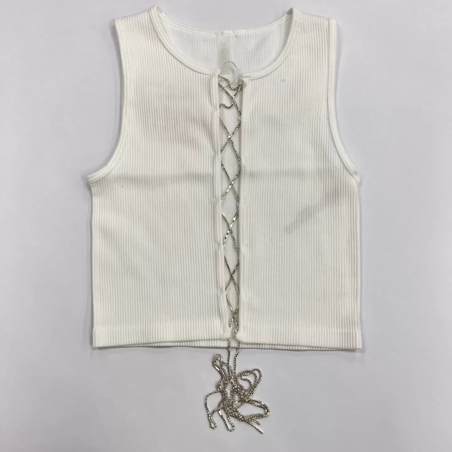 Criss Cross Rinestones Lace Up Seamless Tank Top