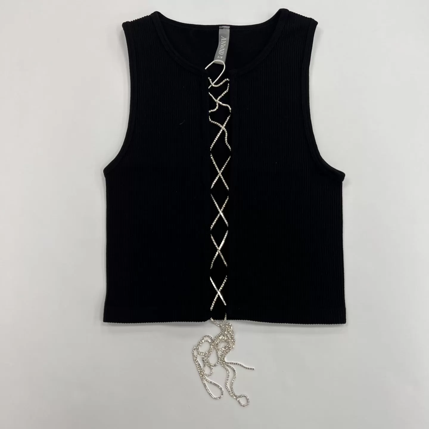 Criss Cross Rinestones Lace Up Seamless Tank Top