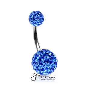 Crystal Cluster Ferido Double Disco Ball Navel Belly Button Ring-Blue