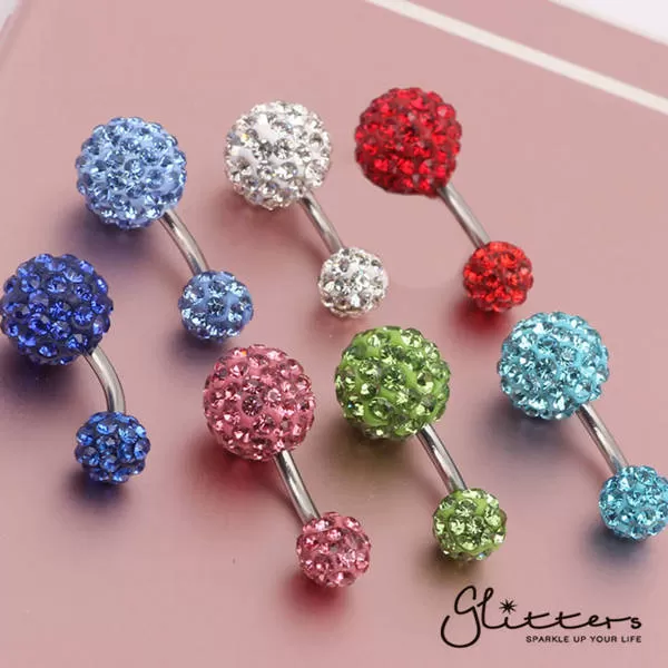 Crystal Cluster Ferido Double Disco Ball Navel Belly Button Ring-Blue