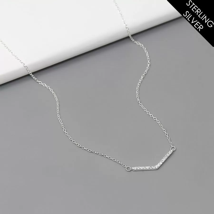 CZ Pave Chevron Pendant Sterling Silver Short Necklace