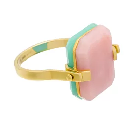 DECO SANDWICH PINK OPAL   CHRYSOPRASE RING