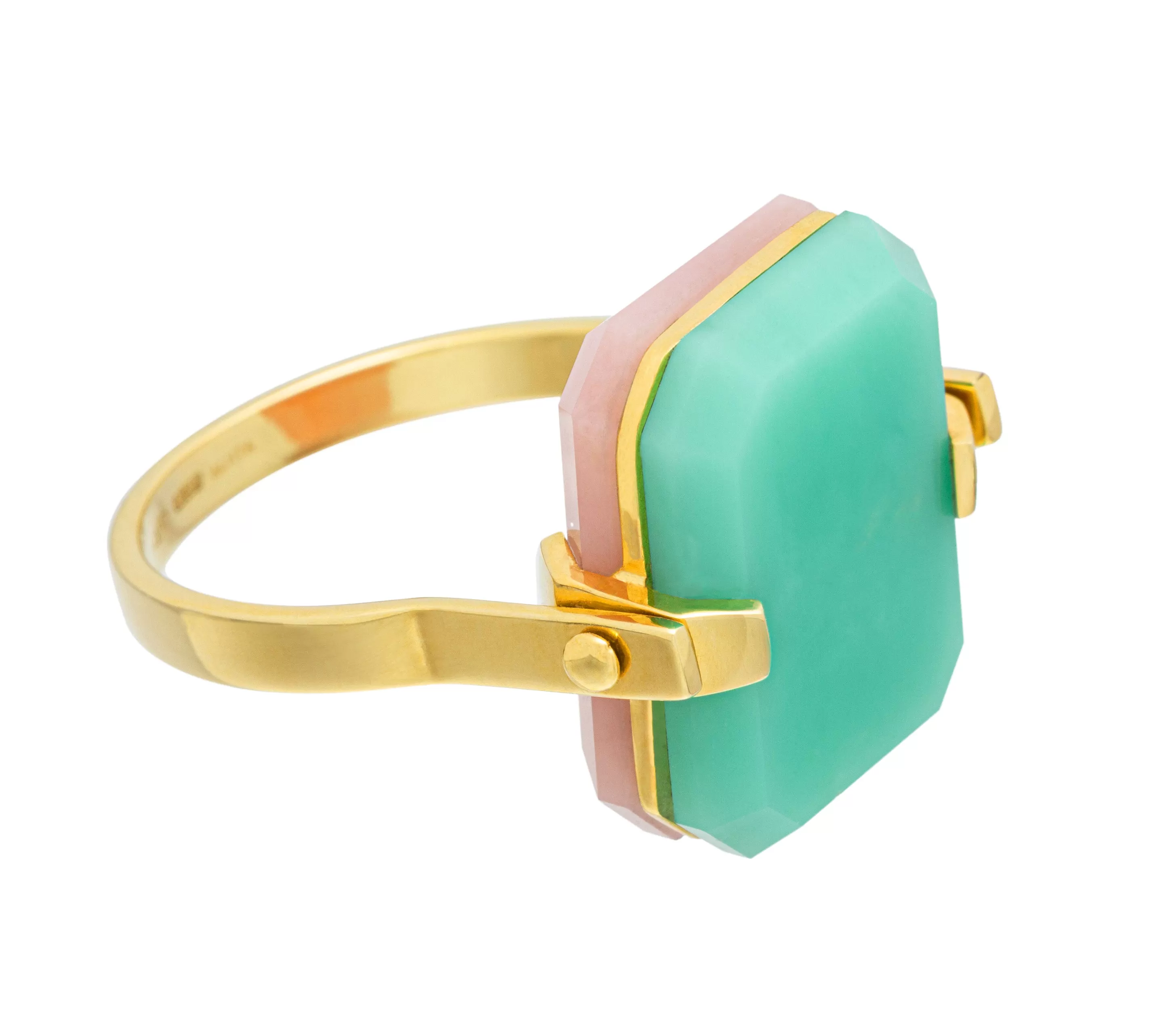 DECO SANDWICH PINK OPAL   CHRYSOPRASE RING