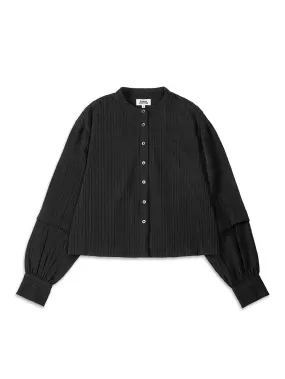 Dobby Stripe Button-Up Blouse