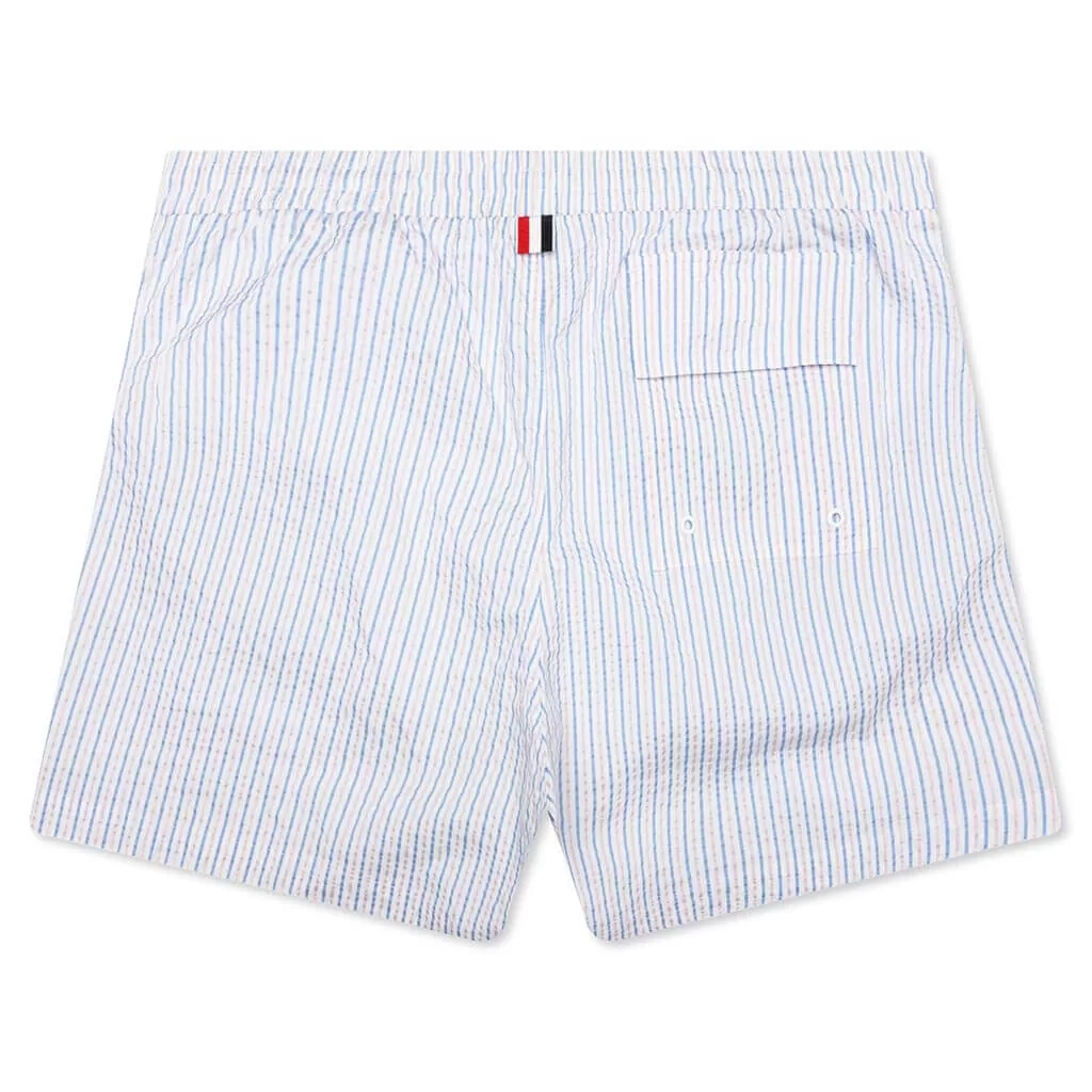 Drawcord Waist Swim Short w/ RWB at Sides - Light Blue