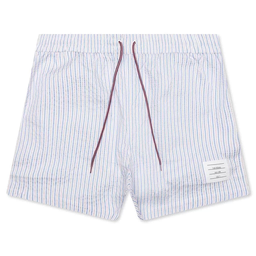 Drawcord Waist Swim Short w/ RWB at Sides - Light Blue