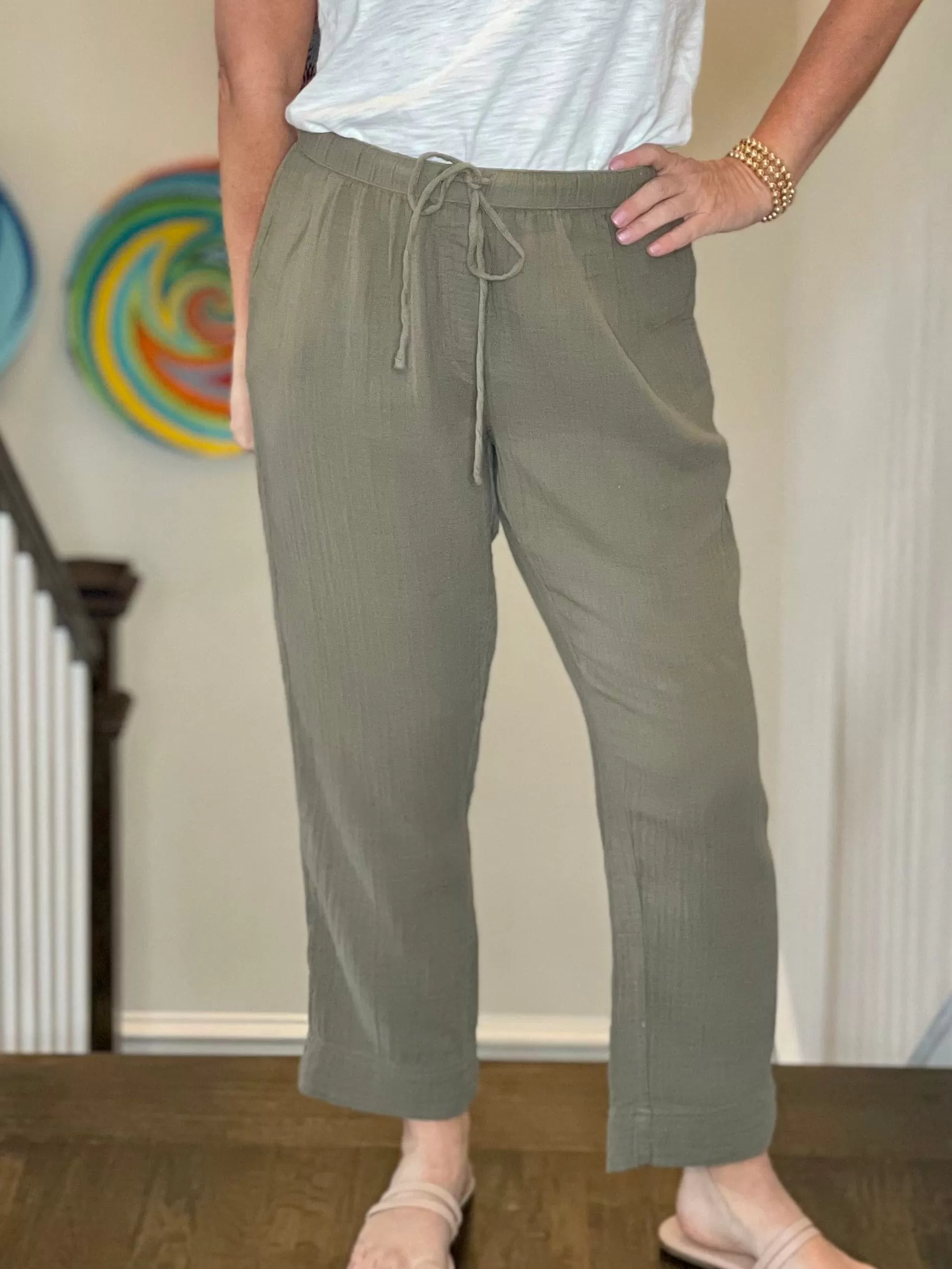 Dylan Gauze Crop Pant in Palm