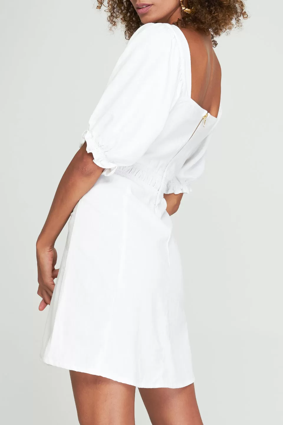 Eliza White Puff Sleeve Shirred Mini Dress