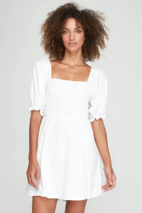 Eliza White Puff Sleeve Shirred Mini Dress