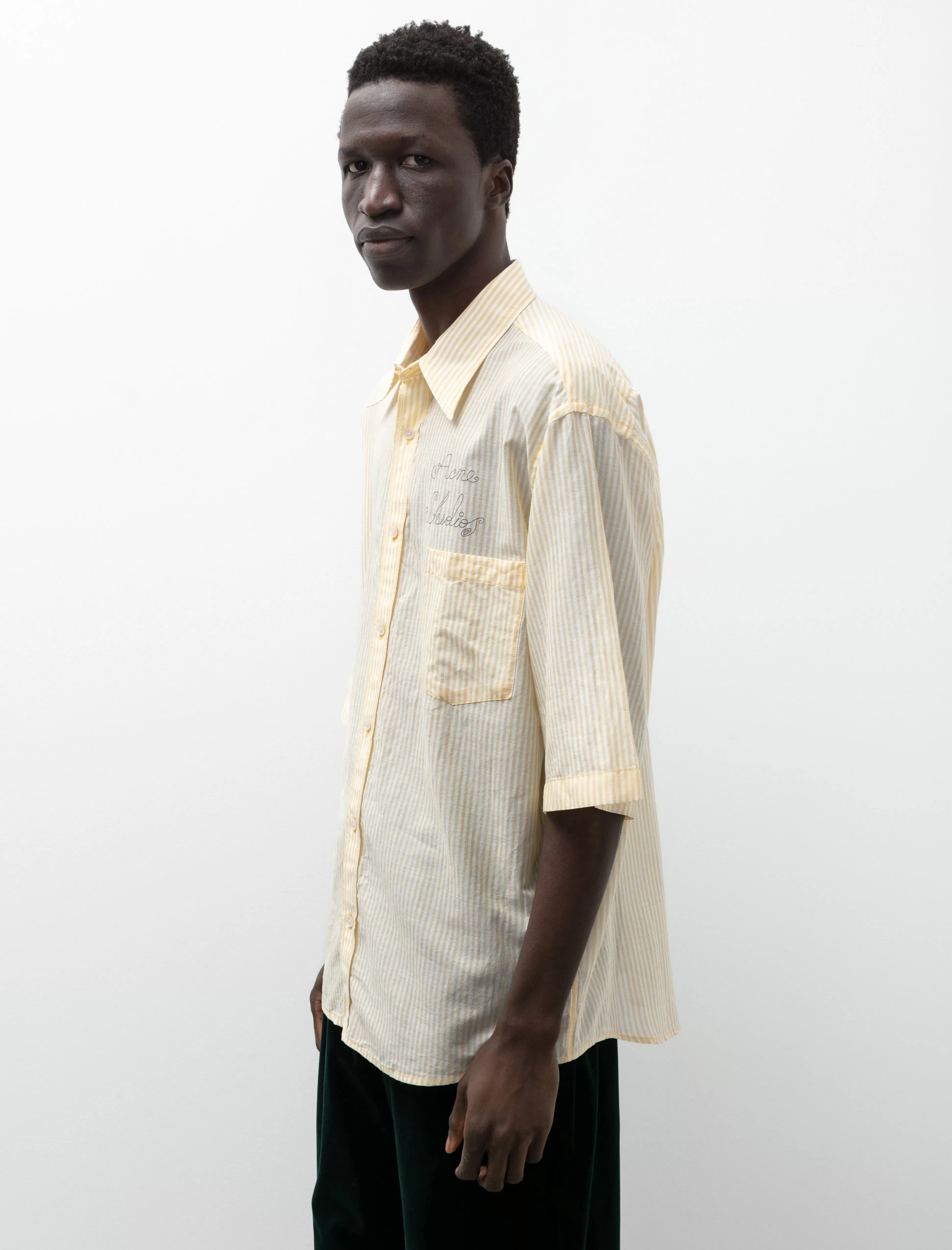 Embroidered Logo SS Shirt Yellow Stripe