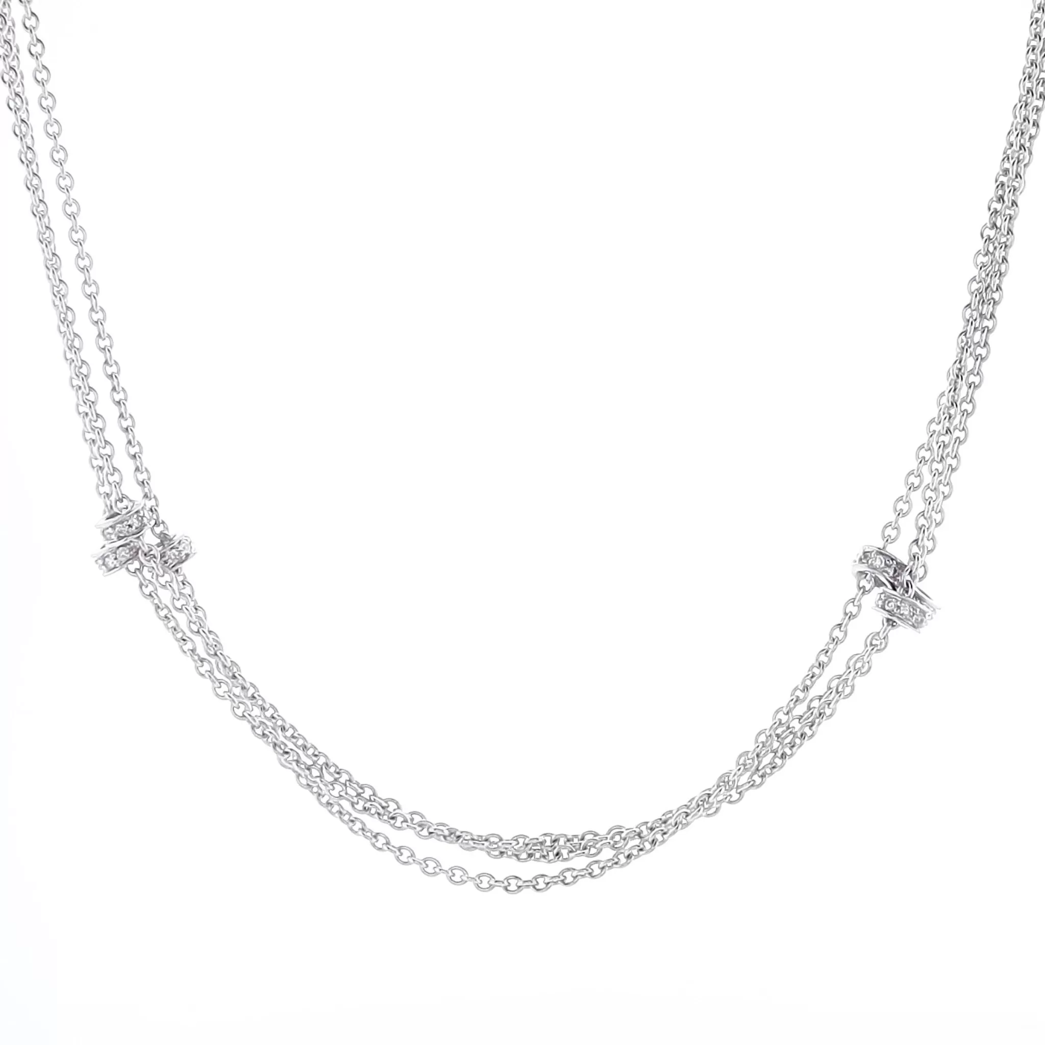 Estate 14k White Gold Diamond Rondel 18 Triple Strand Station Necklace