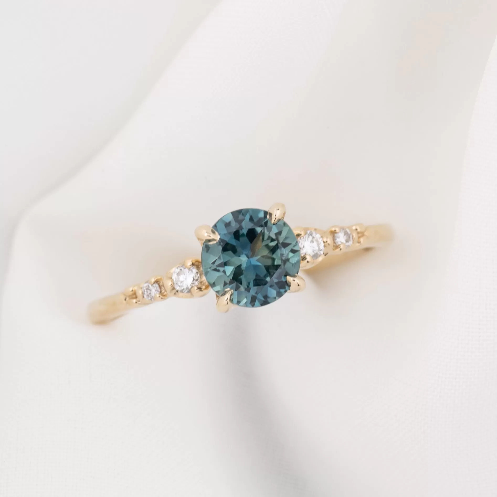 Estel Luxe Ring 1.14ct Parti Blue Green Montana Sapphire, 14k Yellow Gold (One of a kind)