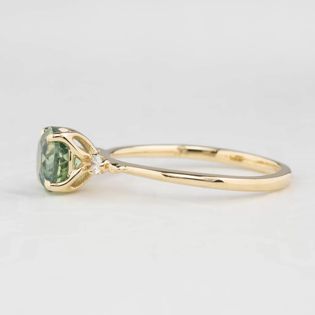 Estel Ring 1.61ct Parti Blue Green Montana Sapphire, 14K Yellow Gold (One of a kind)