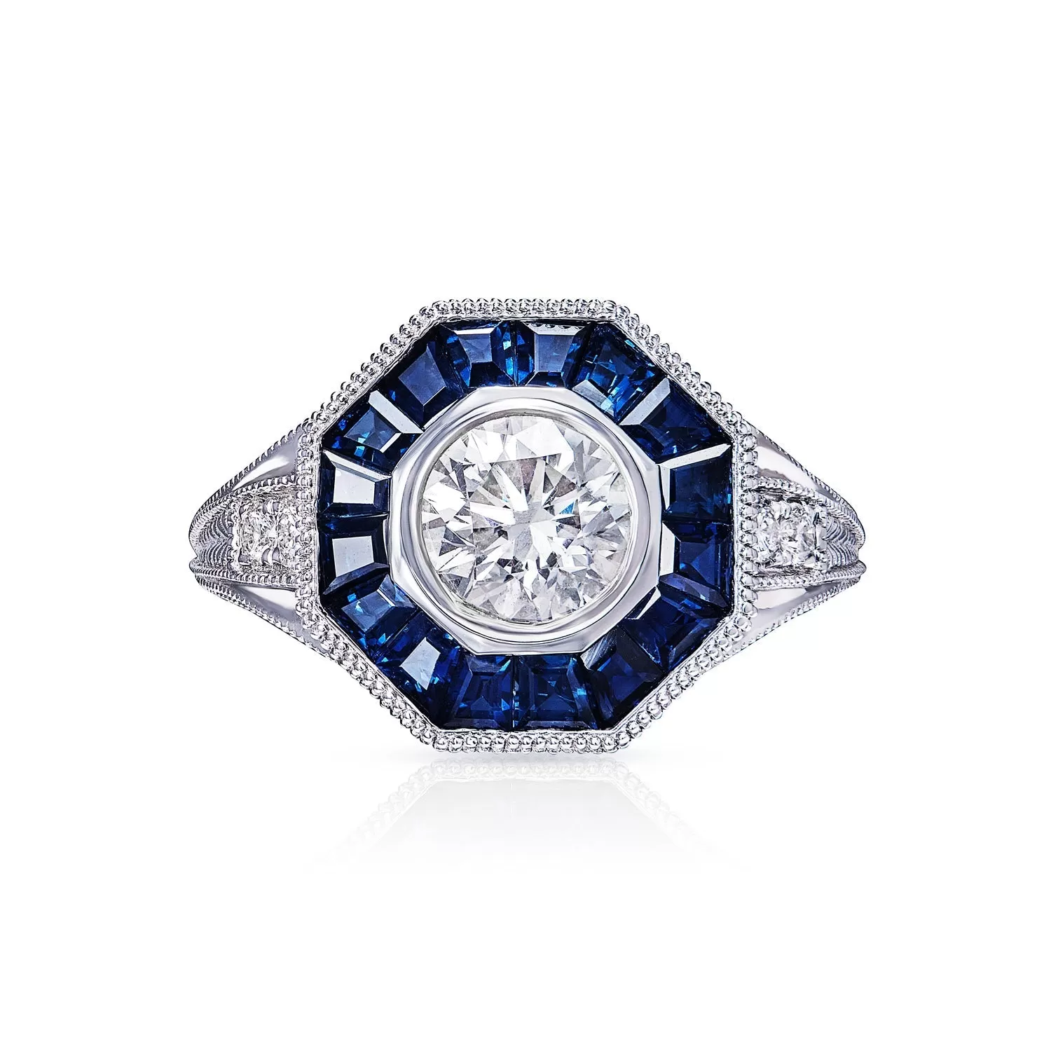 Faith Vintage Style Octagon 4 Carat G VS2 Round Brilliant Earth Mined Diamond Engagement Ring in 18k White Gold. Halo