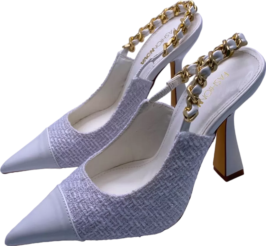 Fashion Nova White Chain Slingback Heels UK 4