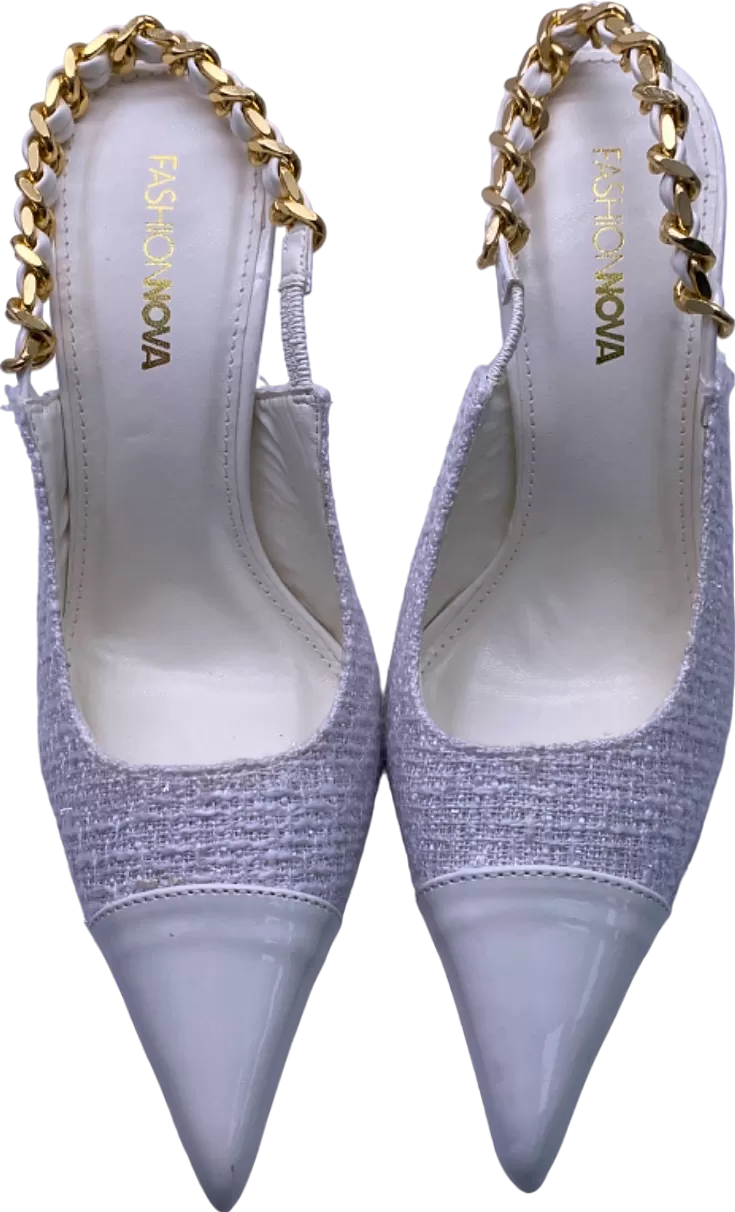 Fashion Nova White Chain Slingback Heels UK 4