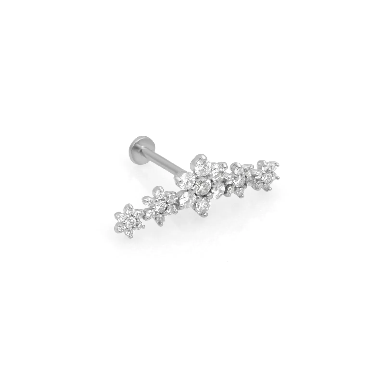 Five Flower Diamond Garland Flat Back Stud in Solid White 14k Gold