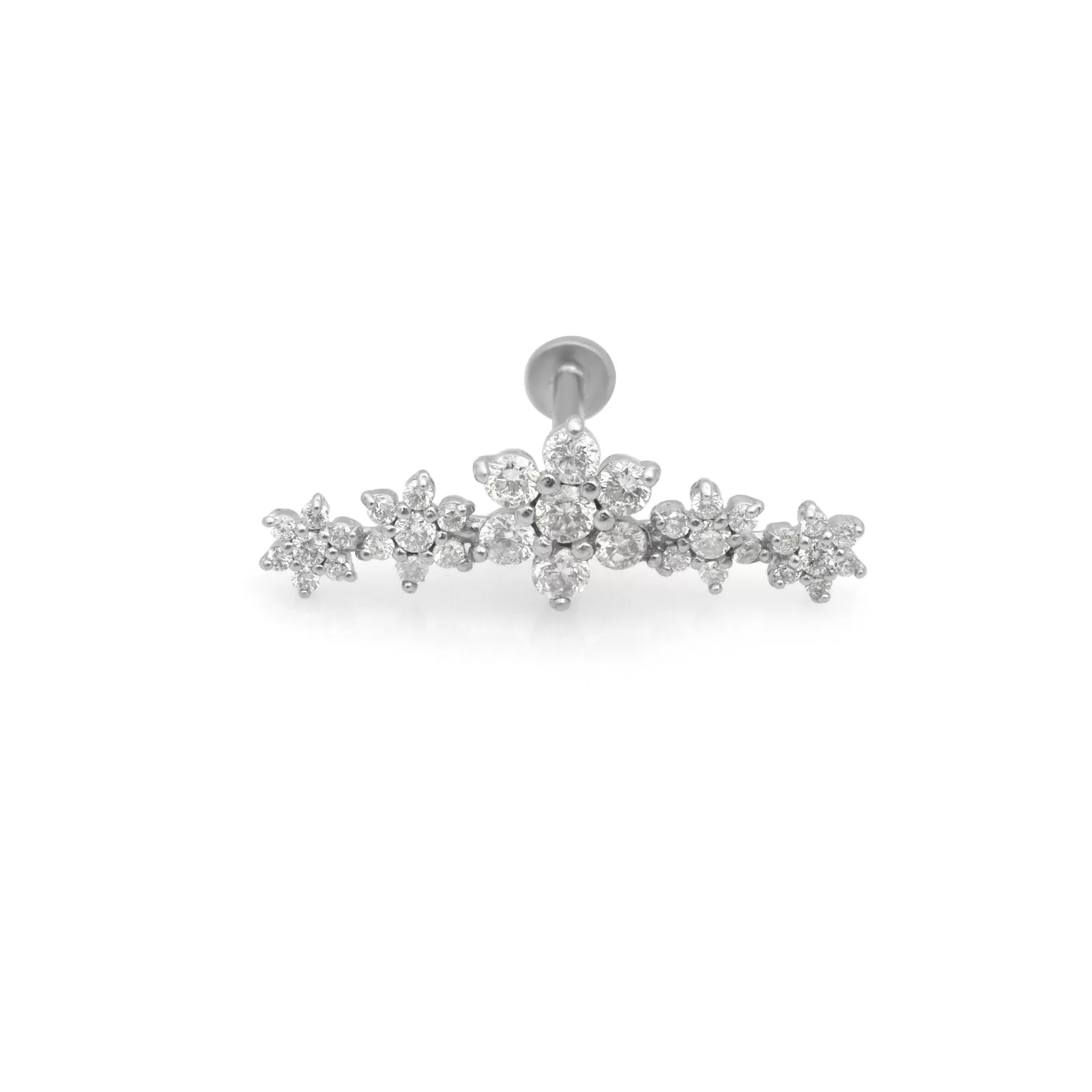 Five Flower Diamond Garland Flat Back Stud in Solid White 14k Gold