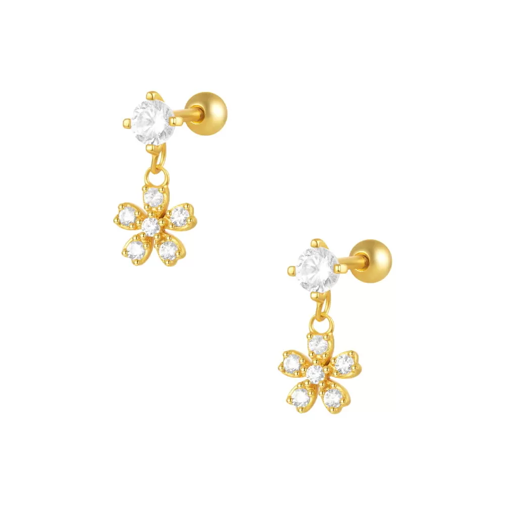 Flower Drop Ball Back Earrings