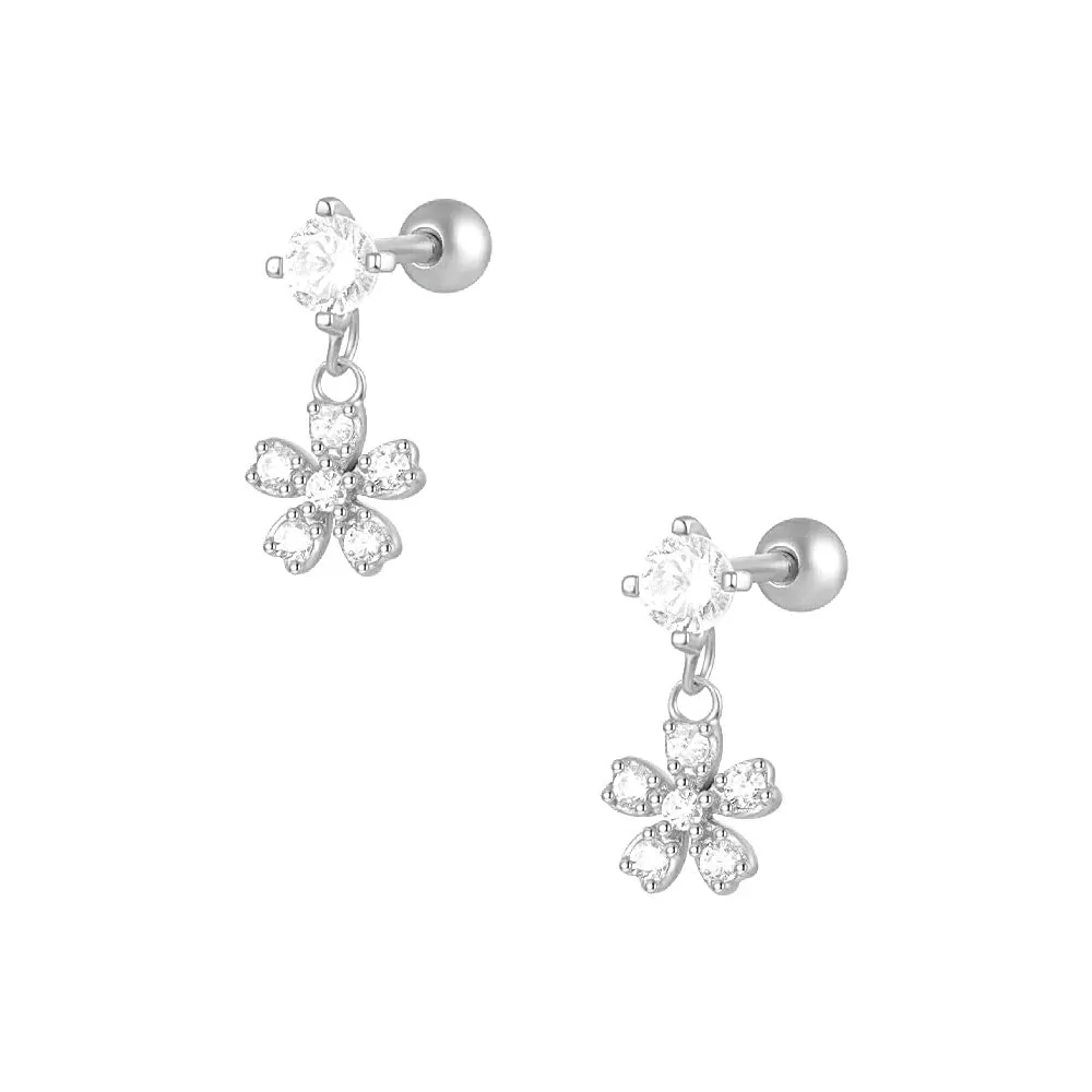 Flower Drop Ball Back Earrings