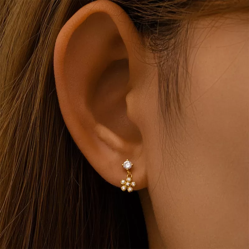 Flower Drop Ball Back Earrings