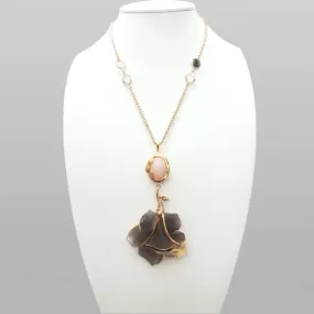 'Full Bloom' Necklace with Pink Opal , Amethyst and carved flower Druzy Agate Geode