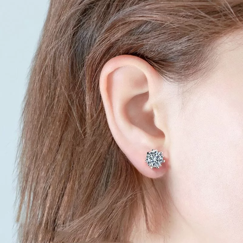 Geometric Diamond Stud Earrings - 925 Sterling Silver