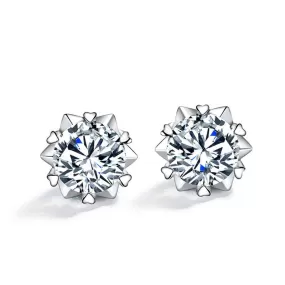 Geometric Diamond Stud Earrings - 925 Sterling Silver