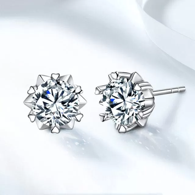 Geometric Diamond Stud Earrings - 925 Sterling Silver