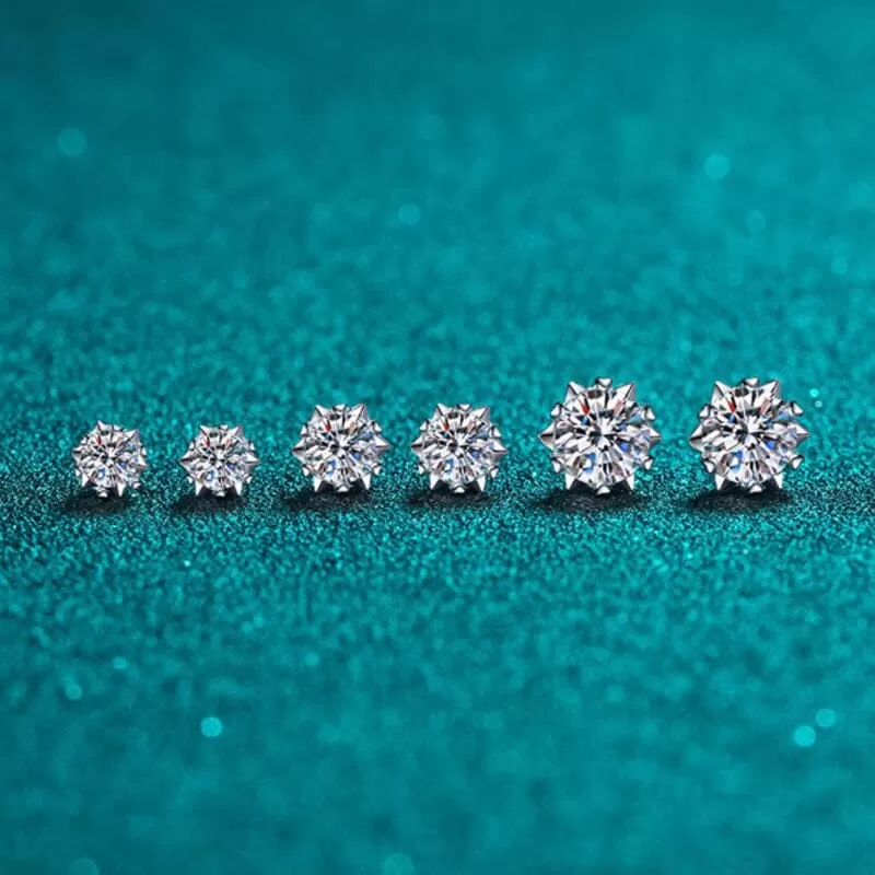 Geometric Diamond Stud Earrings - 925 Sterling Silver