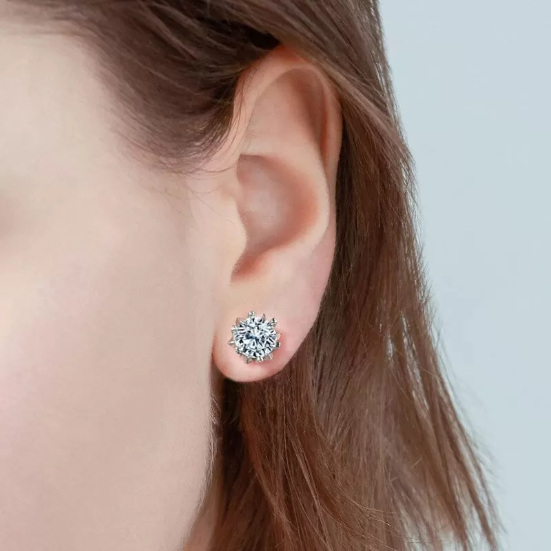 Geometric Diamond Stud Earrings - 925 Sterling Silver