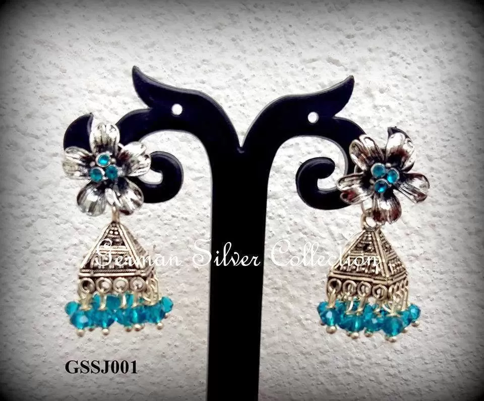 German Silver Flower Jhumkas