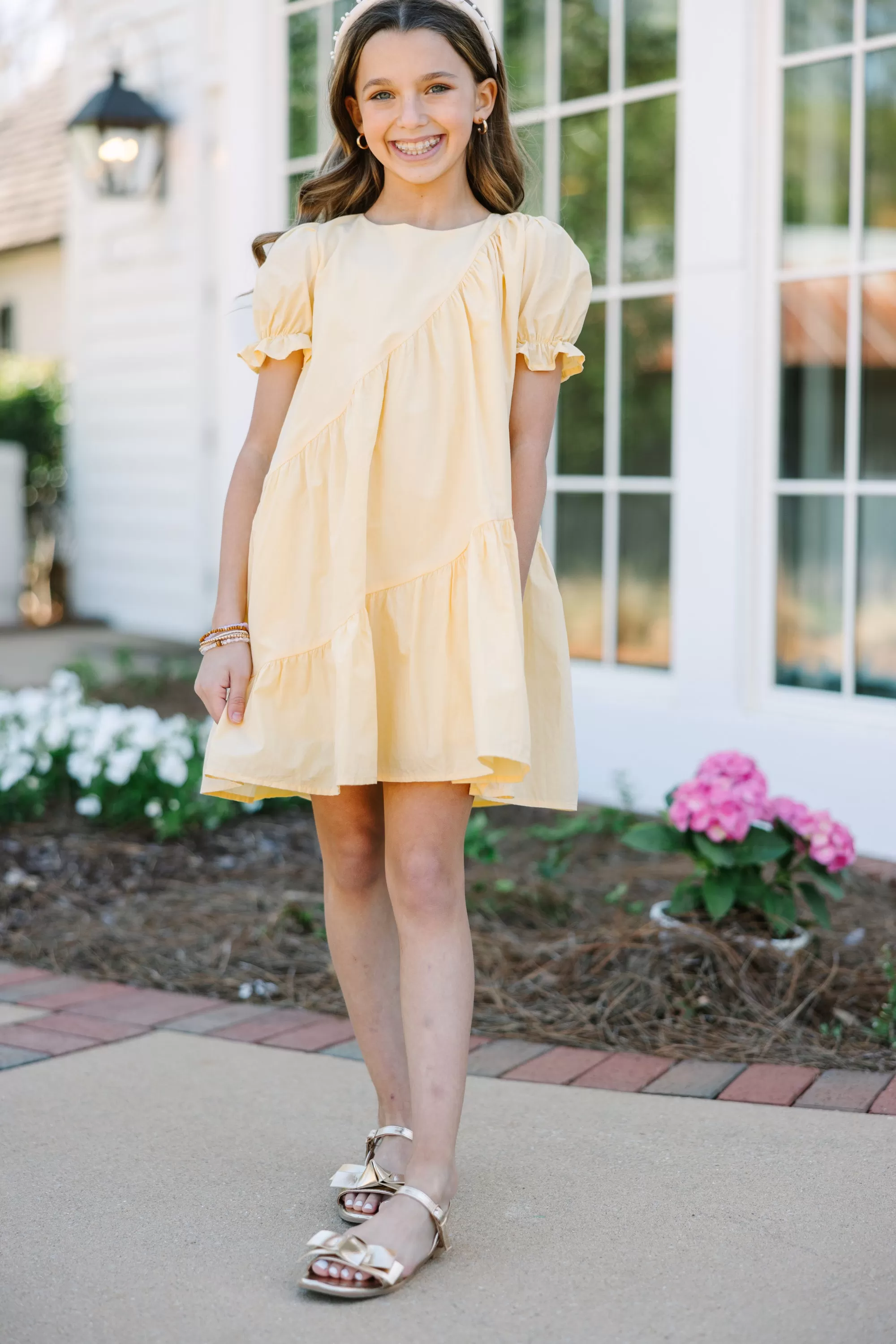 Girls: All Joy Yellow Ruffled Dress