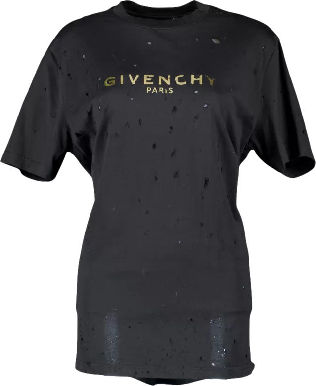 GIvenchy Black / Metallic Gold Destroy Masculine Cut T-shirt UK XS