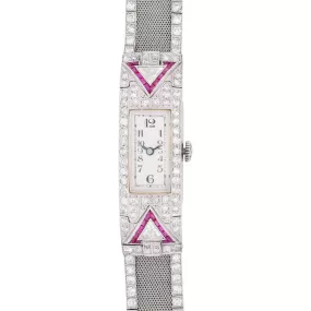 GLYCINE Art Deco Platinum Ruby & Diamond Watch 2.50ctw