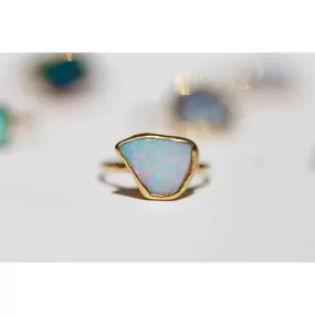 Gold Raw Opal Ring for Women • Gold Filled • Bohemian Gemstone • Alt Engagement Ring • October Birthstone • 24k Dip • Australian Fire Opal